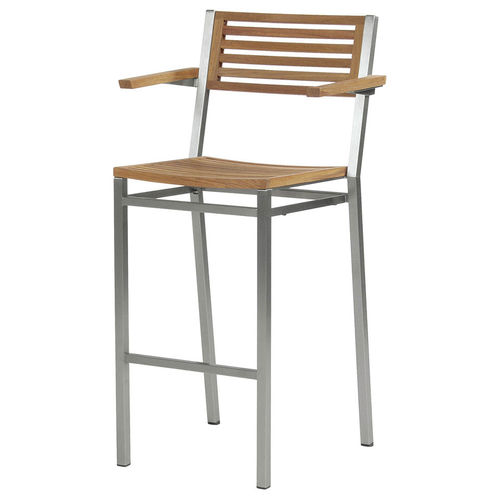 Sedia alta contemporanea - Equinox - Barlow Tyrie - da esterno / in teak / con supporto in acciaio inossidabile
