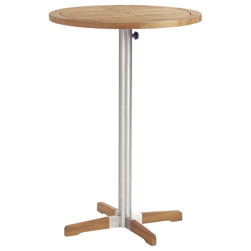 Tavolo alto contemporaneo - Equinox  - Barlow Tyrie - in teak / con supporto in acciaio inossidabile / rotondo