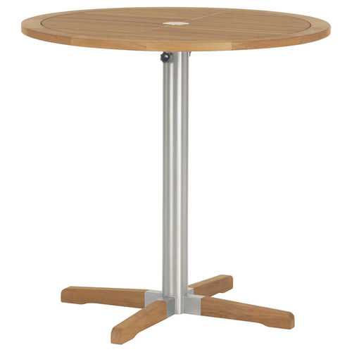 Tavolo alto contemporaneo - Equinox  - Barlow Tyrie - in teak / con supporto in acciaio inossidabile / rotondo