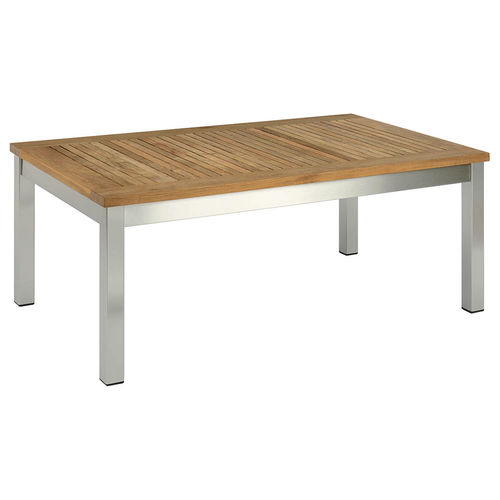 Tavolino basso contemporaneo - Equinox  - Barlow Tyrie - in teak / con supporto in acciaio inossidabile / rettangolare