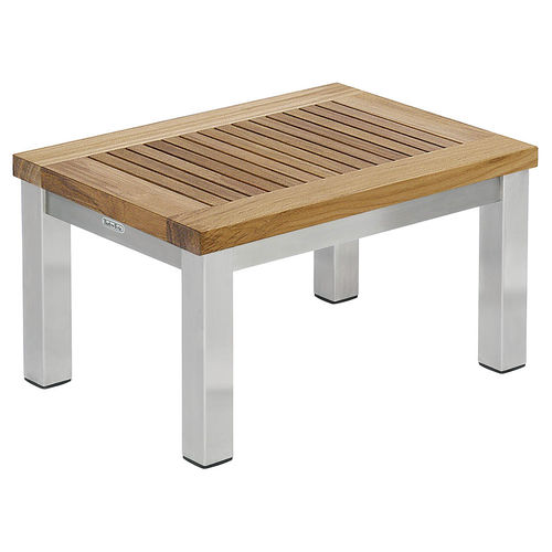 Tavolo d'appoggio contemporaneo - Equinox  - Barlow Tyrie - in teak / con supporto in acciaio inossidabile / rettangolare