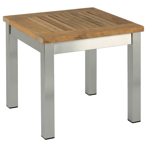 Tavolo d'appoggio contemporaneo - Equinox  - Barlow Tyrie - in teak / con supporto in acciaio inossidabile / quadrato