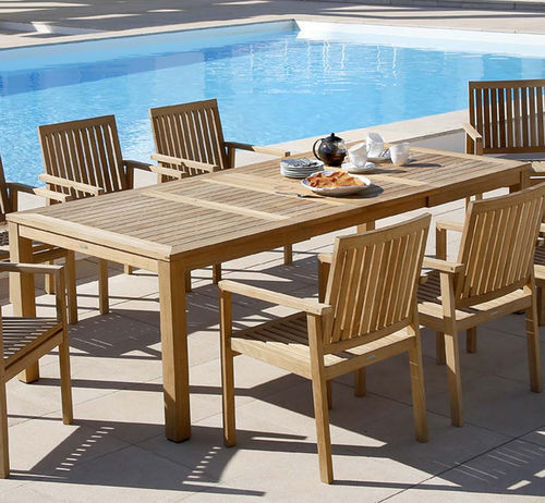 Tavolo da pranzo contemporaneo - Linear  - Barlow Tyrie - in teak / con supporto in teak / rettangolare