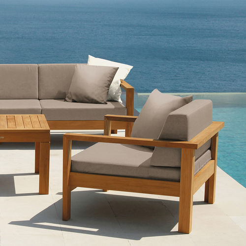 Poltrona contemporanea - Linear - Barlow Tyrie - in Sunbrella® / in teak / con cuscino rimovibile