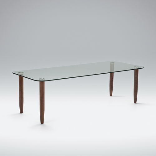 Tavolino basso contemporaneo - CRYSTAL - SITS Sp. z o.o. - in vetro / con supporto in legno / rettangolare
