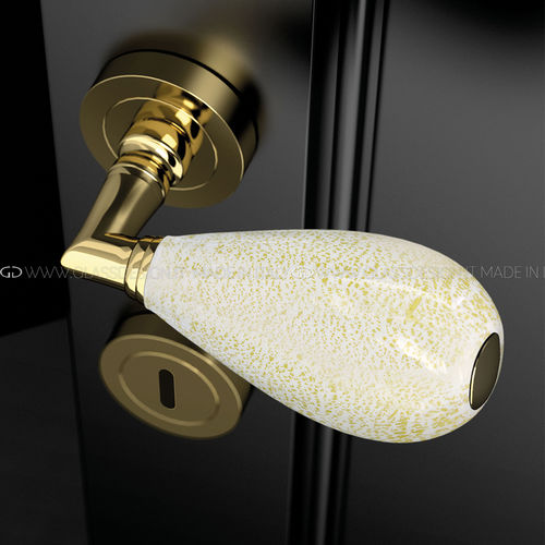 Maniglia per porta - Goccia White/Gold - GLASS DESIGN Srl - in ottone / in vetro di Murano / in stile