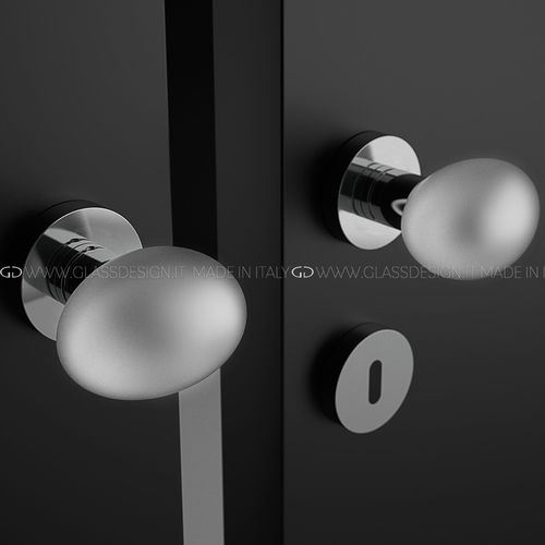 Pomello per porta contemporaneo - Ovo Liscio / Rigato - GLASS DESIGN Srl - in ottone / in cristallo / satinato