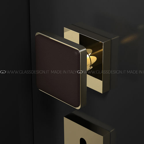 Pomello per porta contemporaneo - Leather Home - GLASS DESIGN Srl - in ottone / in cristallo / in pelle