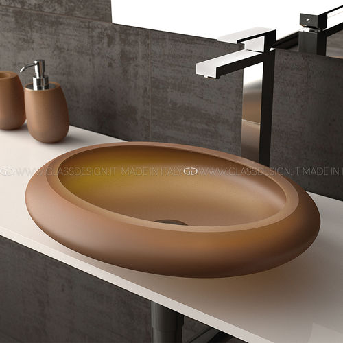 Lavabo da appoggio - Stone - GLASS DESIGN Srl - in VetroFreddo® / con piano integrato / ovale