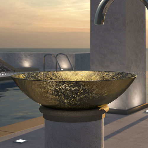 Lavabo da appoggio - Circus 43/50 - GLASS DESIGN Srl - in VetroFreddo® / rotondo / senza foro
