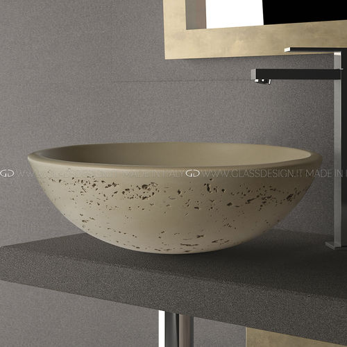 Lavabo da appoggio - Circus 43 Travertino - GLASS DESIGN Srl - in VetroFreddo® / rotondo / senza foro