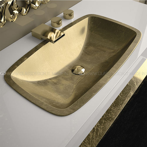 Lavabo da incasso - Open - GLASS DESIGN Srl - in Pert® / con piano integrato / rettangolare