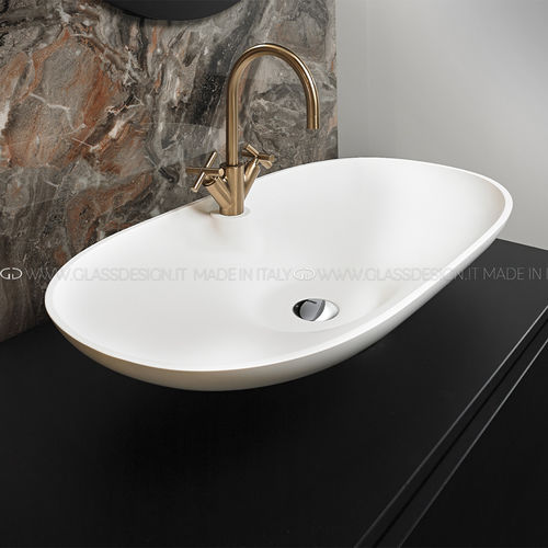 Lavabo da appoggio - Ala 80/100 - GLASS DESIGN Srl - in VetroFreddo® / ovale / senza foro