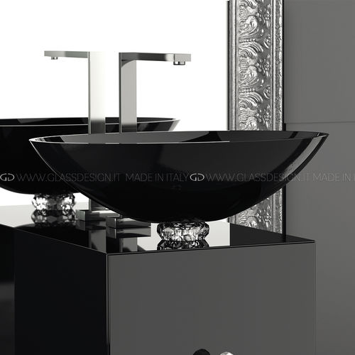 Lavabo da appoggio - Collier - GLASS DESIGN Srl - in cristallo / lucido / con specchio regolabile