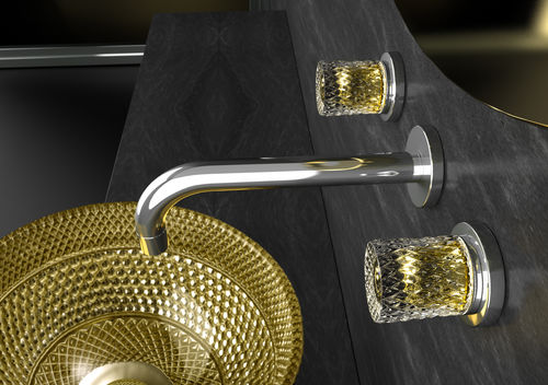 Miscelatore doppio comando per lavabo - LYRIC RAMADA crystal handles GOLD - GLASS DESIGN Srl - da parete / in cristallo / da bagno