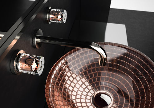 Miscelatore doppio comando per lavabo - LYRIC LUXOR crystal handles ROSE GOLD - GLASS DESIGN Srl - da parete / in cristallo / da bagno