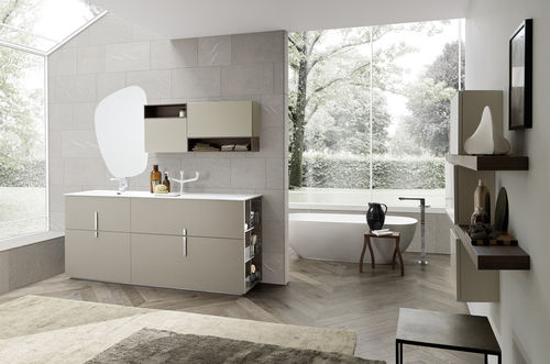 Bagno contemporaneo - COMPOSIZIONE 001 - AZZURRA ARREDOBAGNO - in ceramica / in legno / in melaminico