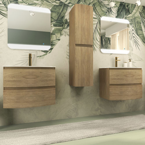 Mobile lavabo sospeso - VAGUE - BADEN HAUS - in rovere / in vetro / in resina