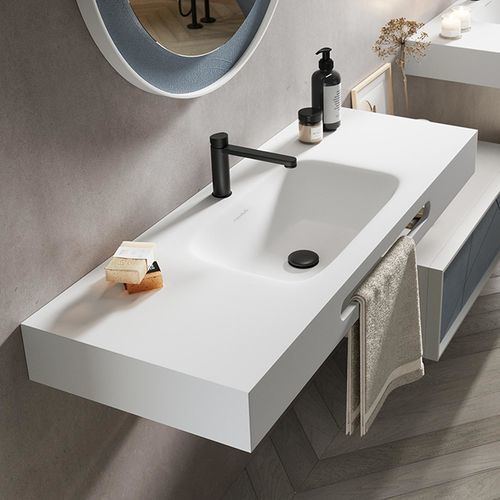 Piano lavabo in Solid Surface - MOIWA - ACQUABELLA - su misura / con portasalviette integrato