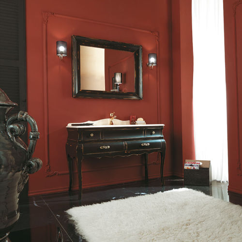 Mobile lavabo da appoggio - VOGUE 01 - LEGNOBAGNO - in noce / in ceramica / in marmo