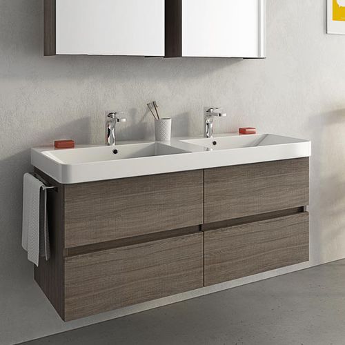 Mobile lavabo doppio - SOHO S16 - LEGNOBAGNO - sospeso / in rovere / in ceramica