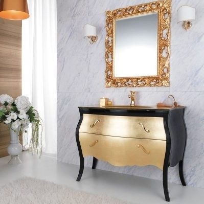 Mobile lavabo da appoggio - VANITY 05 - LEGNOBAGNO - in noce / in vetro / in marmo