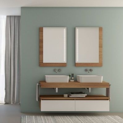 Mobile lavabo doppio - URBAN COMPONIBILE 04 - LEGNOBAGNO - sospeso / in rovere / in ceramica
