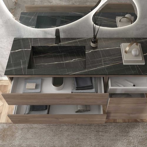 Mobile lavabo da appoggio - FL03 - LEGNOBAGNO - in noce / in HPL / contemporaneo