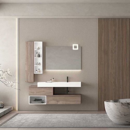 Mobile lavabo sospeso - FL18 - LEGNOBAGNO - in legno / contemporaneo / con sportello