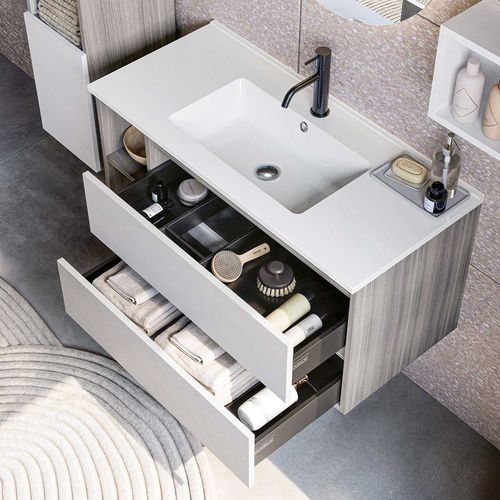 Mobile lavabo sospeso - CUBIK 02 - LEGNOBAGNO - in eucalipto / in resina / contemporaneo