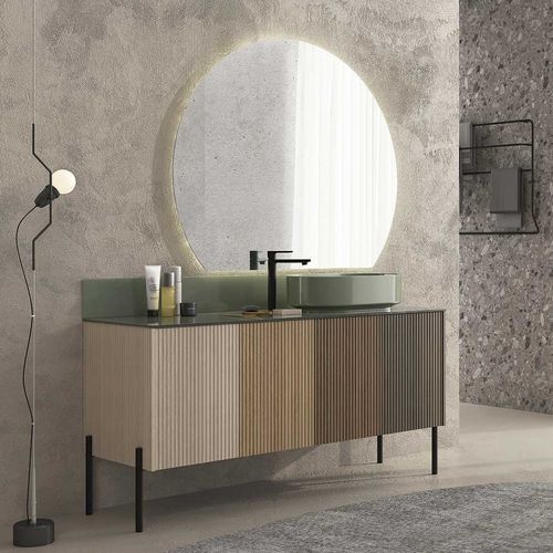 Mobile lavabo da appoggio - RT09 Striped - LEGNOBAGNO - in rovere / in vetro / in metallo