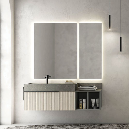 Mobile lavabo sospeso - RT10 Ribbed - LEGNOBAGNO - in rovere sbiancato / in HPL / contemporaneo