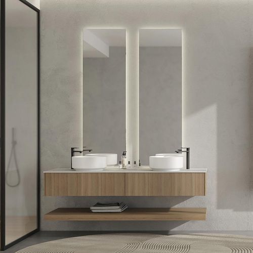 Mobile lavabo doppio - RT13 Canneted - LEGNOBAGNO - sospeso / in rovere / in HPL
