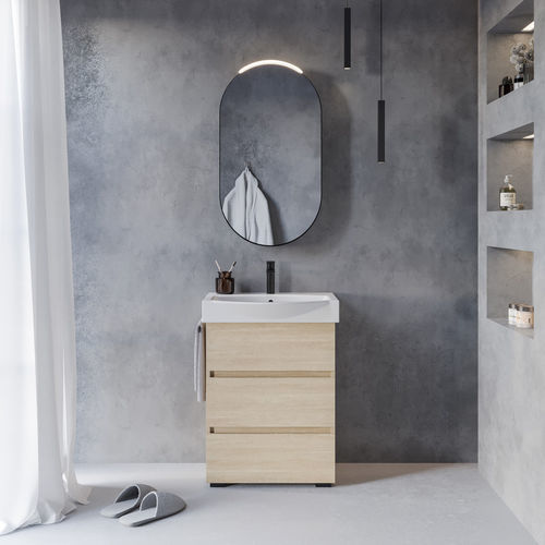 Mobile lavabo sospeso - MANATTHAN M2 - LEGNOBAGNO - in ceramica / in rovere / contemporaneo