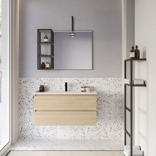 Mobile lavabo sospeso - PLATEA P4 - LEGNOBAGNO - in ceramica / in rovere / contemporaneo