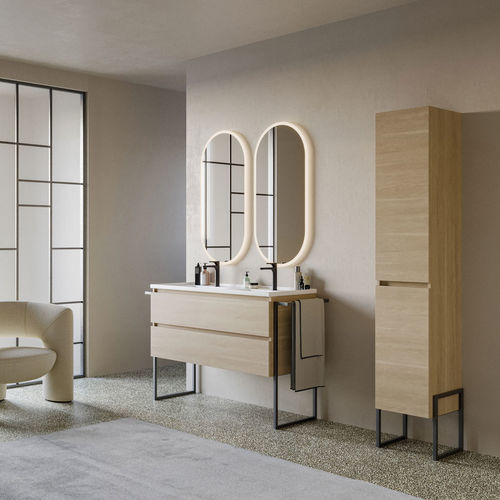 Mobile lavabo doppio - PLATEA P6 - LEGNOBAGNO - a muro / in ceramica / in rovere