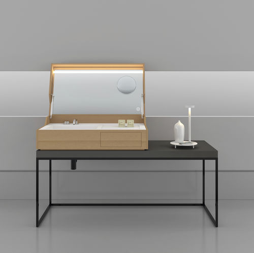 Lavabo da appoggio - HIDDEN WIREFRAME - MAKRO - in legno / in acciaio inossidabile / in Corian®