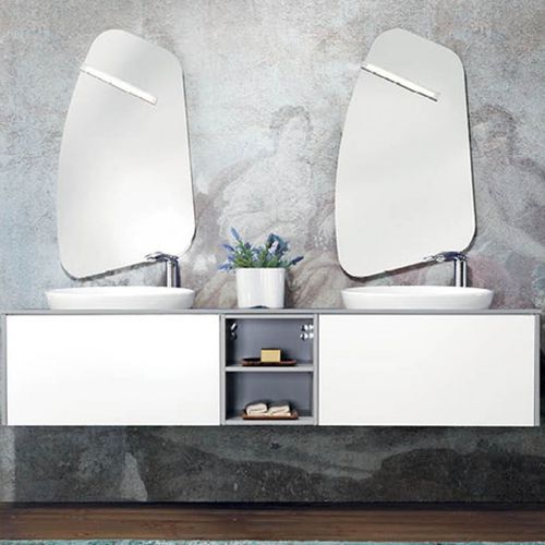 Mobile lavabo doppio - V61 - MOBILTESINO - sospeso / in legno massiccio / in ceramica