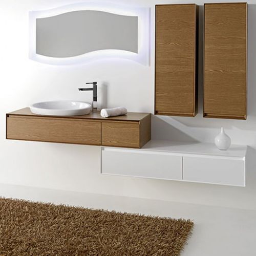 Mobile lavabo sospeso - LU.01 - MOBILTESINO - in olmo / in ceramica / contemporaneo