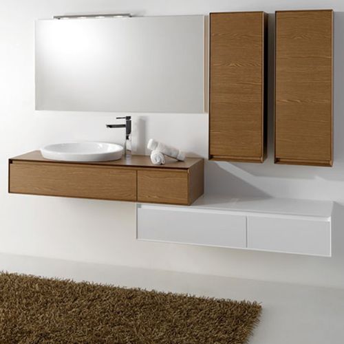 Mobile lavabo sospeso - LU.04 - MOBILTESINO - in olmo / in ceramica / contemporaneo