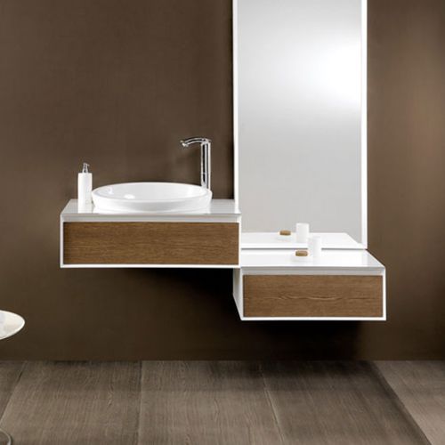Mobile lavabo sospeso - LU.11 - MOBILTESINO - in olmo / in ceramica / in vetro