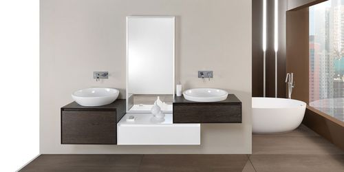 Mobile lavabo doppio - LU.17 - MOBILTESINO - sospeso / in olmo / in ceramica