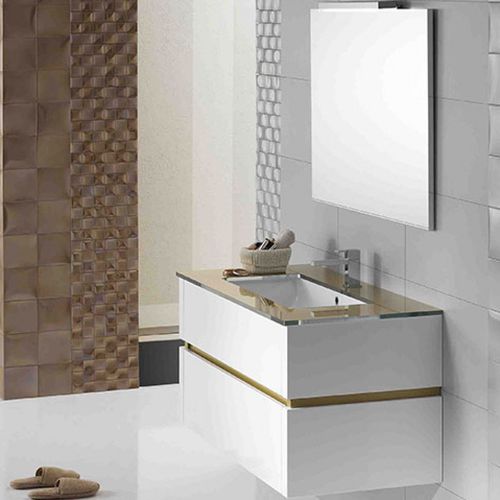 Mobile lavabo sospeso - QU12 - MOBILTESINO - in olmo / in vetro / contemporaneo