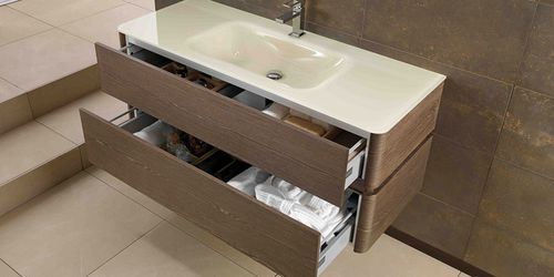 Mobile lavabo sospeso - QU37 - MOBILTESINO - in olmo / in vetro / contemporaneo