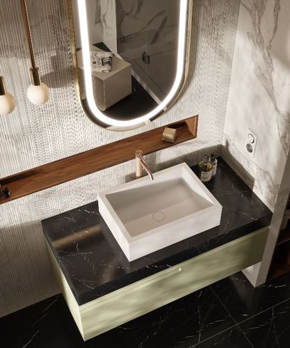 Lavabo da appoggio - QUADRANT - MOMA DESIGN - in Corian® / con piano integrato / su misura