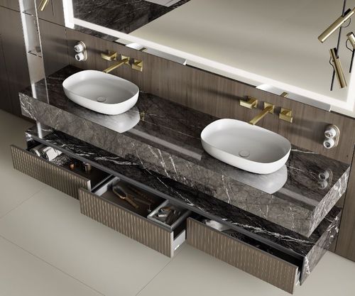 Mobile lavabo doppio - VICTORIA  - MOMA DESIGN - a muro / in legno laccato / in gres porcellanato