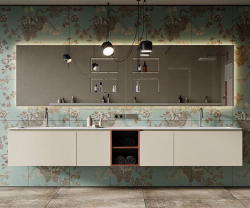 Mobile lavabo doppio - EMOTION  - MOMA DESIGN - a muro / in rovere / in MDF