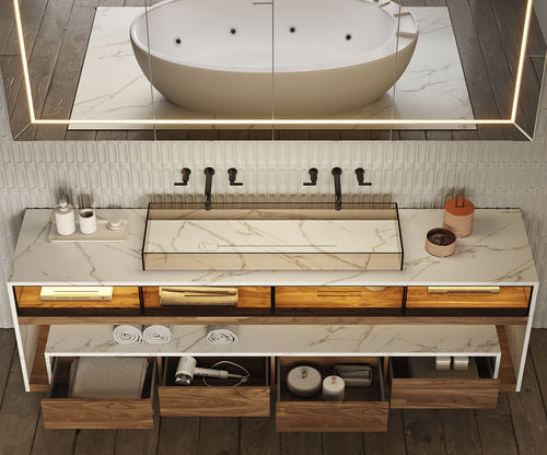 Mobile lavabo doppio - EXCELLENT GLASS PLUS - MOMA DESIGN - da appoggio / in legno / in alluminio