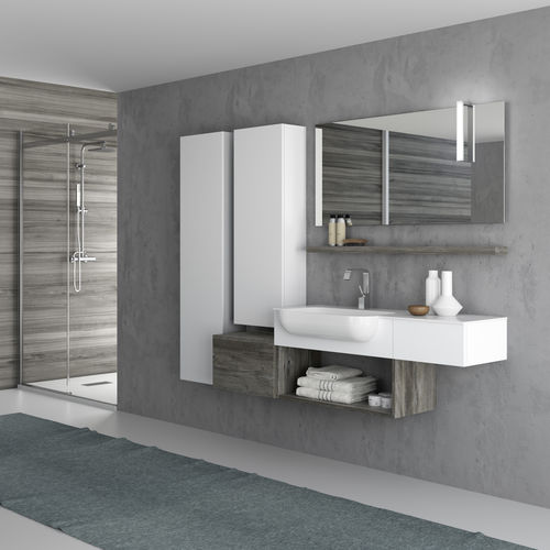 Mobile lavabo sospeso - ZEUS: 50 / 220  - PROGETTOBAGNO - in legno / in Solid Surface / contemporaneo