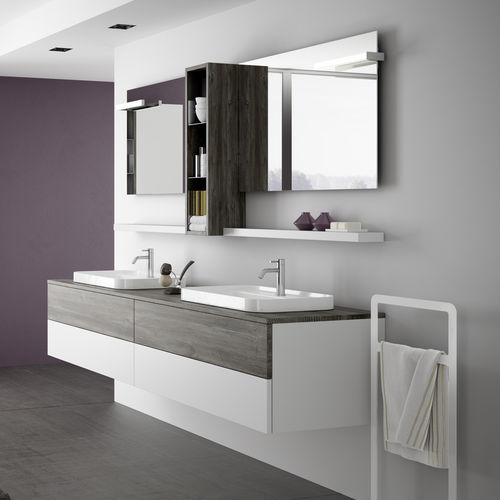 Mobile lavabo doppio - LOUNGE SLIM: 40 / 200 - PROGETTOBAGNO - sospeso / in laminato / in ceramica